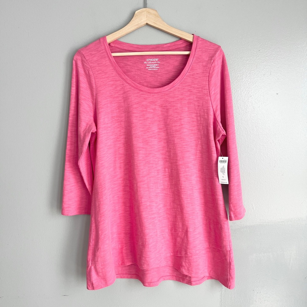 Chico's Ultimate Tee Women Size 1 M Pink Cotton Slub Crossover Knit Casual NWT
